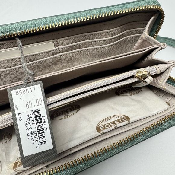 Fossil Sydny Large Zip Clutch Wallet Seaglass   NWT - Picture 6 of 8